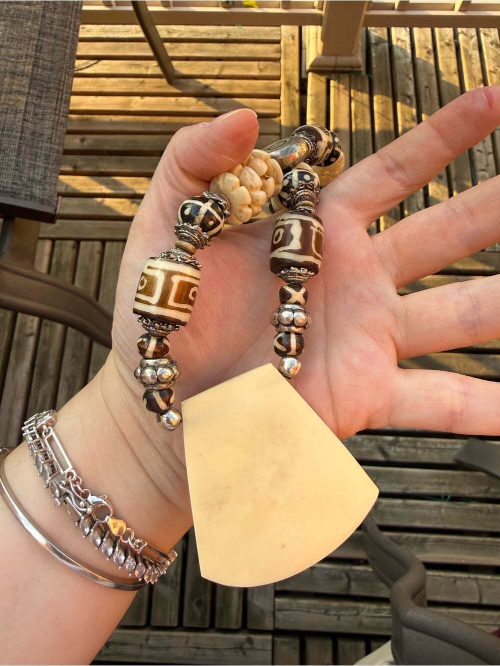 Handcrafted Carved Bone Elephant Pendant Necklace & Earrings Set - Picture 5 of 9